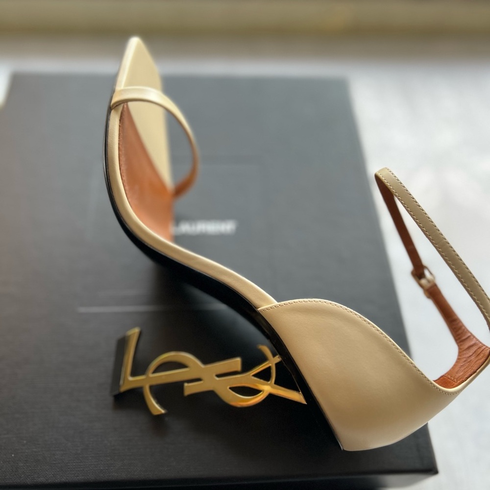 Saint Laurent Beige Ankle Strap Heels, NWB - Picture 10 of 16